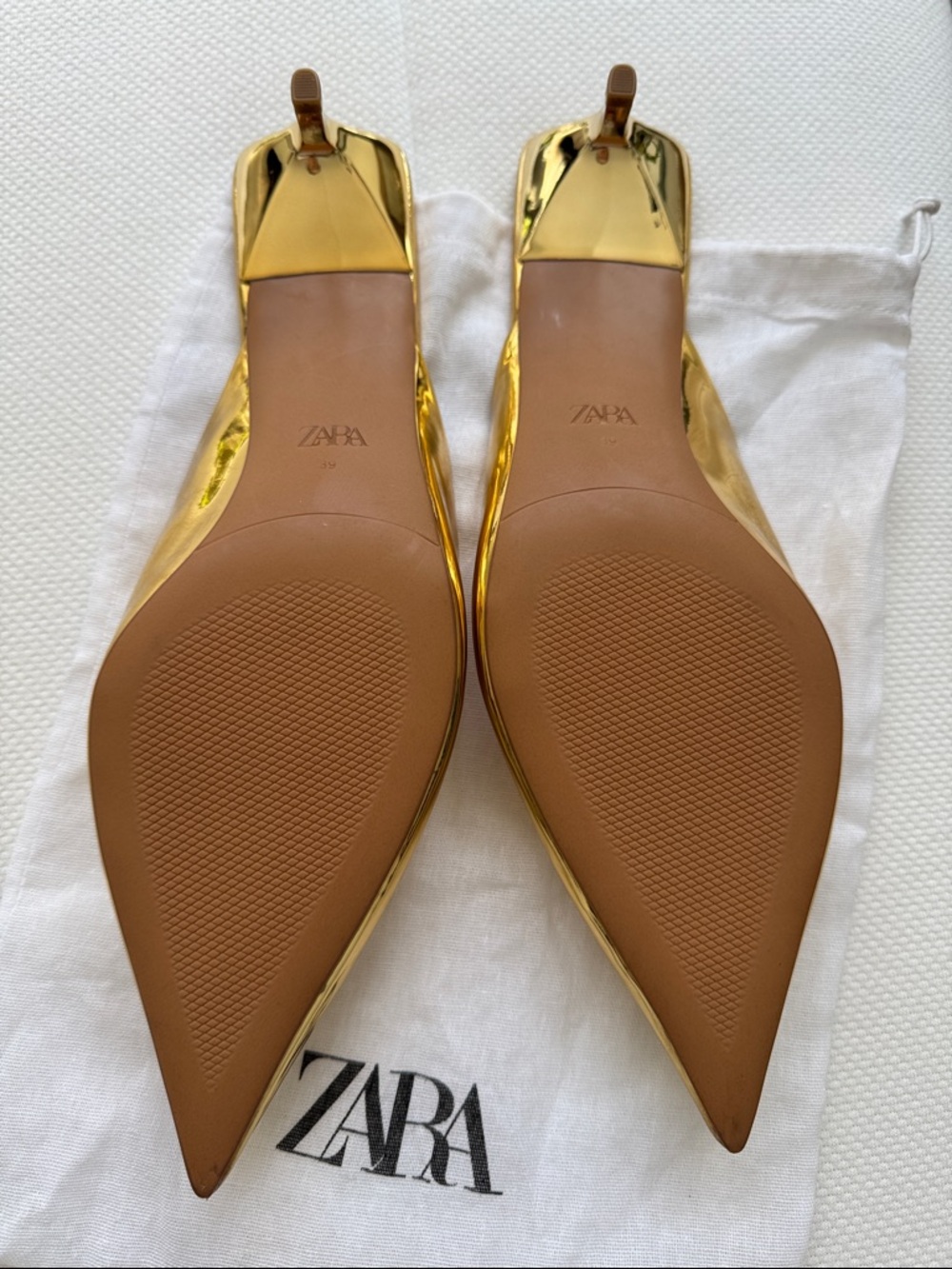 Zara Metallic Gold Pointed Toe Slip-On Mules - Picture 2 of 4